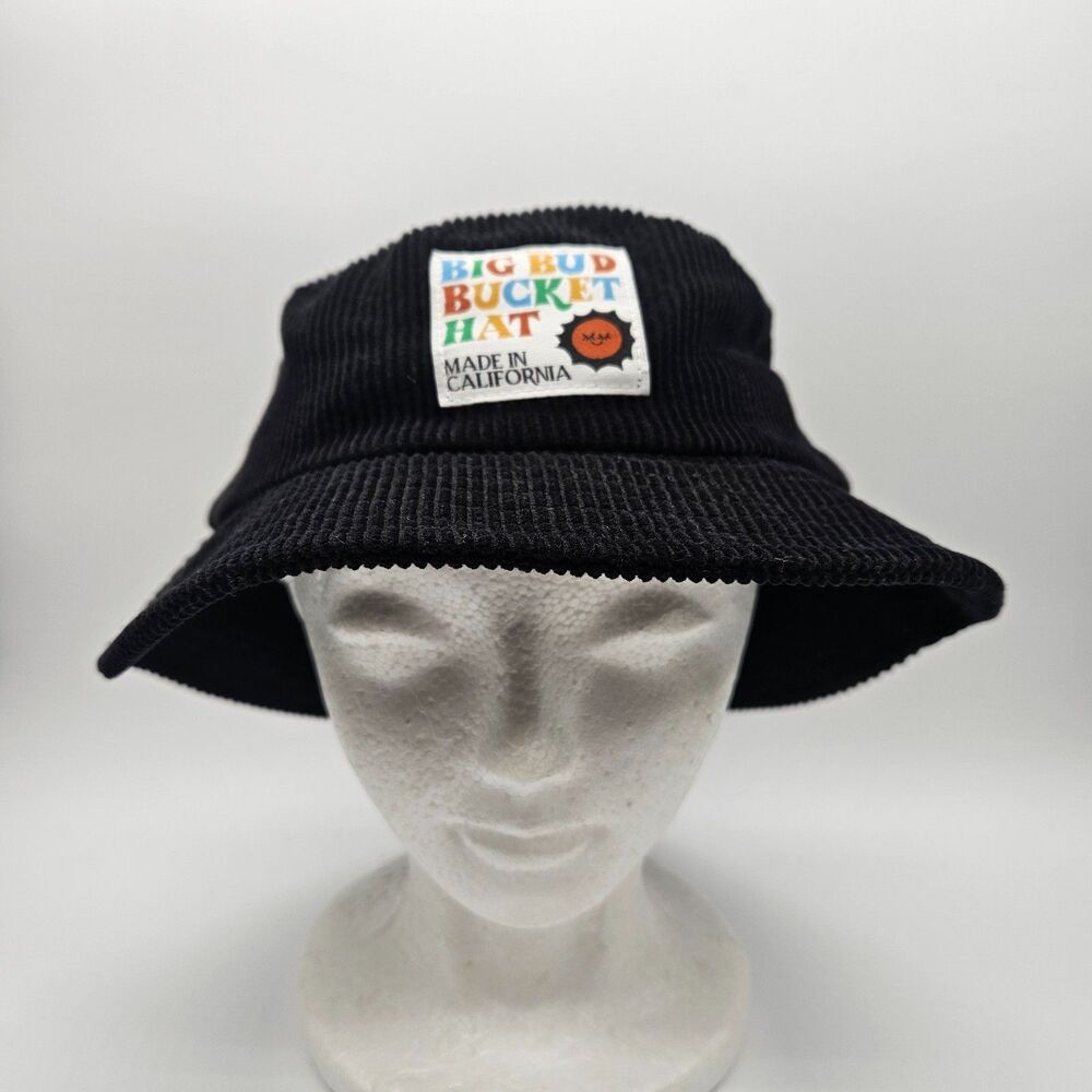 Big Bud Press Bucket Hat Corduroy Sporty Retro California Made USA Black Cap EUC